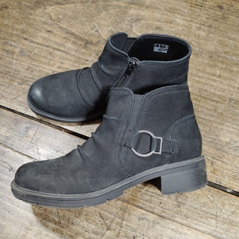 Clarks Collection Women's Sz 9.5 M Ankle Boot Hearth Faye Black Side Zip Bootie